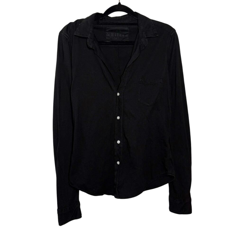 Frank & Eileen Black Minimalist Casual Jersey Button Up Shirt - XS